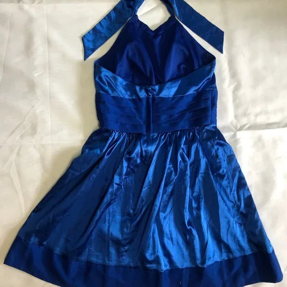 Roberta Satin Blue Short Halter Dress - Picture 2 of 6
